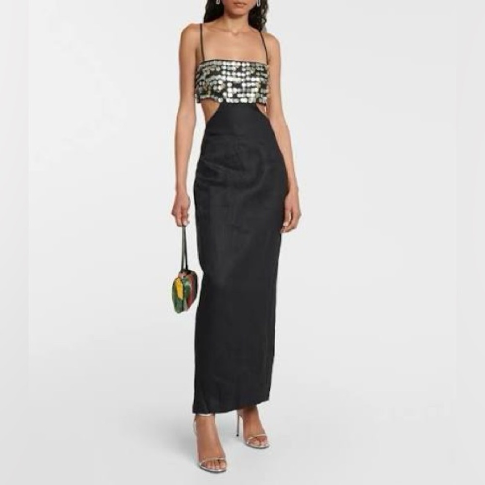 STAUD Jada Sequin Linen Column Maxi Dress